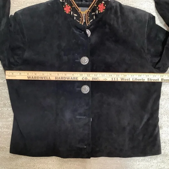 Scully Embroidered Black Genuine Leather Suede Cropped Western Jacket / Size 14 - Picture 5 of 7